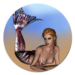 Mermaid On The Beach  Magnet 5  (round) by goldenjackal