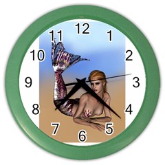 Mermaid On The Beach  Wall Clock (color)