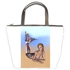 Mermaid On The Beach  Bucket Handbag by goldenjackal