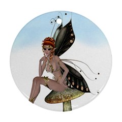 Fairy Sitting On A Mushroom Round Ornament