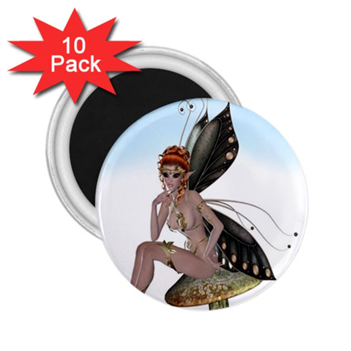 Fairy Sitting On A Mushroom 2.25  Button Magnet (10 pack)