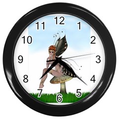 Fairy Sitting On A Mushroom Wall Clock (black) by goldenjackal