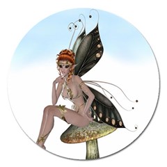 Fairy Sitting On A Mushroom Magnet 5  (round) by goldenjackal