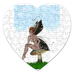 Fairy Sitting On A Mushroom Jigsaw Puzzle (heart) by goldenjackal