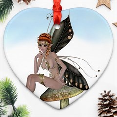 Fairy Sitting On A Mushroom Heart Ornament (two Sides)