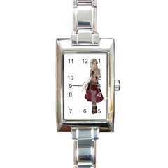 Steampunk Style Girl Wearing Red Dress Rectangular Italian Charm Watch by goldenjackal