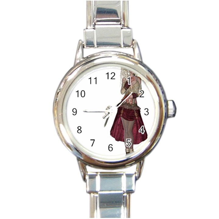 Steampunk Style Girl Wearing Red Dress Round Italian Charm Watch