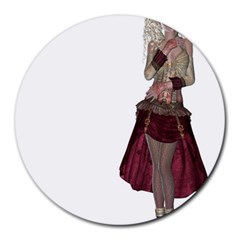 Steampunk Style Girl Wearing Red Dress 8  Mouse Pad (round) by goldenjackal