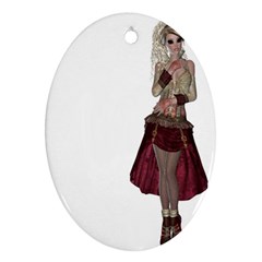 Steampunk Style Girl Wearing Red Dress Oval Ornament