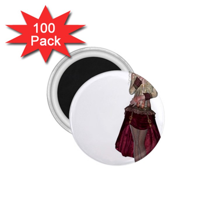 Steampunk Style Girl Wearing Red Dress 1.75  Button Magnet (100 pack)