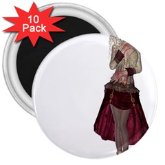 Steampunk Style Girl Wearing Red Dress 3  Button Magnet (10 Pack) by goldenjackal