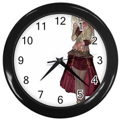 Steampunk Style Girl Wearing Red Dress Wall Clock (black) by goldenjackal