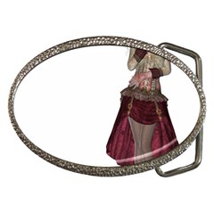 Steampunk Style Girl Wearing Red Dress Belt Buckle (oval) by goldenjackal