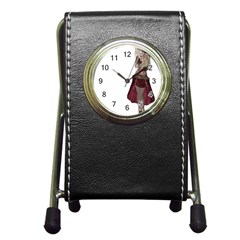 Steampunk Style Girl Wearing Red Dress Stationery Holder Clock by goldenjackal