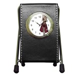 Steampunk Style Girl Wearing Red Dress Stationery Holder Clock Front