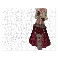 Steampunk Style Girl Wearing Red Dress Jigsaw Puzzle (rectangle) by goldenjackal