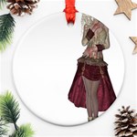 Steampunk Style Girl Wearing Red Dress Round Ornament (Two Sides) Back