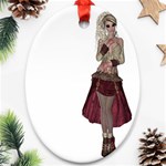 Steampunk Style Girl Wearing Red Dress Oval Ornament (Two Sides) Front