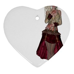 Steampunk Style Girl Wearing Red Dress Heart Ornament (two Sides) by goldenjackal