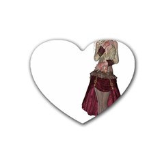 Steampunk Style Girl Wearing Red Dress Drink Coasters 4 Pack (heart)  by goldenjackal