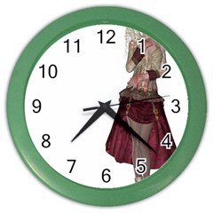 Steampunk Style Girl Wearing Red Dress Wall Clock (color) by goldenjackal