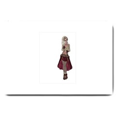 Steampunk Style Girl Wearing Red Dress Large Door Mat by goldenjackal