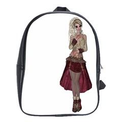 Steampunk Style Girl Wearing Red Dress School Bag (large) by goldenjackal