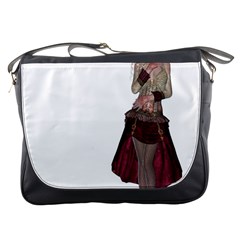 Steampunk Style Girl Wearing Red Dress Messenger Bag by goldenjackal