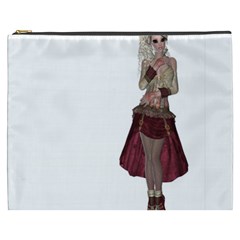 Steampunk Style Girl Wearing Red Dress Cosmetic Bag (xxxl) by goldenjackal