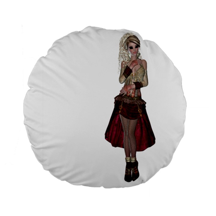 Steampunk Style Girl Wearing Red Dress 15  Premium Round Cushion 