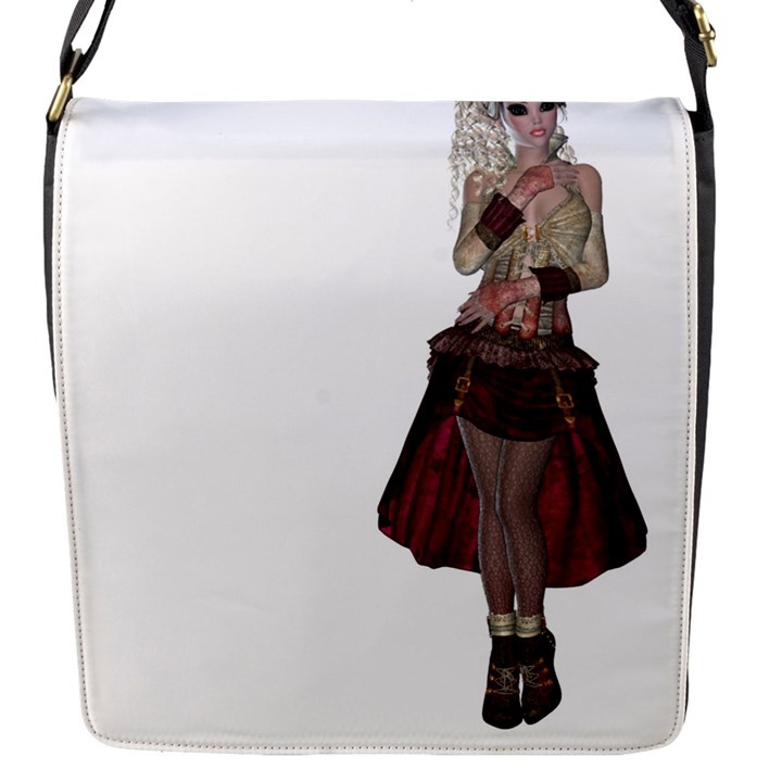 Steampunk Style Girl Wearing Red Dress Flap Closure Messenger Bag (Small)