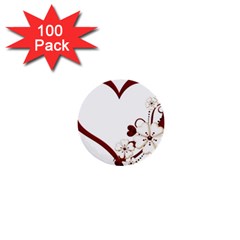 Red Love Heart With Flowers Romantic Valentine Birthday 1  Mini Button (100 Pack) by goldenjackal