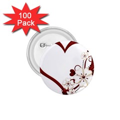 Red Love Heart With Flowers Romantic Valentine Birthday 1 75  Button (100 Pack) by goldenjackal