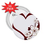 Red Love Heart With Flowers Romantic Valentine Birthday 2.25  Button (10 pack) Front