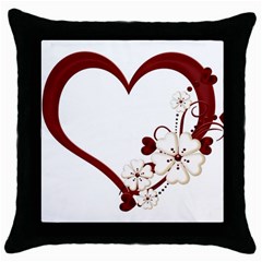 Red Love Heart With Flowers Romantic Valentine Birthday Black Throw Pillow Case by goldenjackal