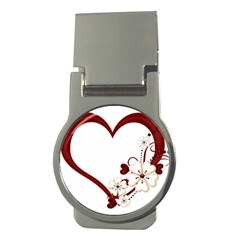 Red Love Heart With Flowers Romantic Valentine Birthday Money Clip (round) by goldenjackal