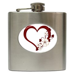 Red Love Heart With Flowers Romantic Valentine Birthday Hip Flask by goldenjackal