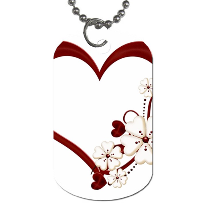 Red Love Heart With Flowers Romantic Valentine Birthday Dog Tag (Two-sided) 