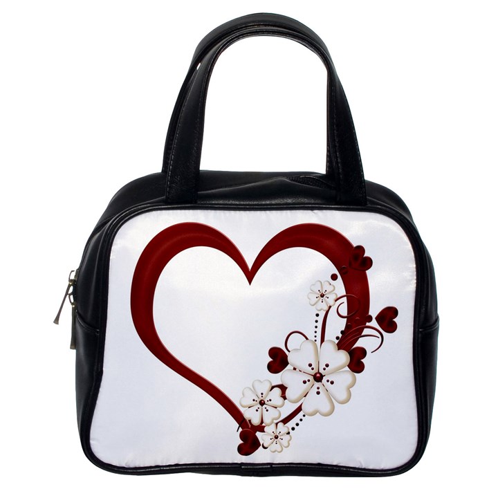 Red Love Heart With Flowers Romantic Valentine Birthday Classic Handbag (One Side)