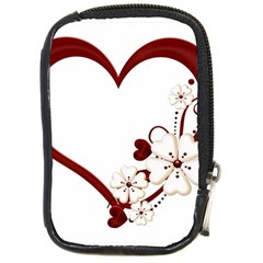 Red Love Heart With Flowers Romantic Valentine Birthday Compact Camera Leather Case by goldenjackal