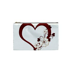 Red Love Heart With Flowers Romantic Valentine Birthday Cosmetic Bag (small) by goldenjackal