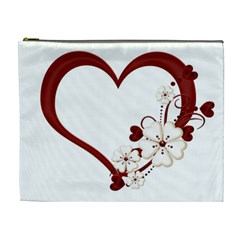 Red Love Heart With Flowers Romantic Valentine Birthday Cosmetic Bag (xl) by goldenjackal