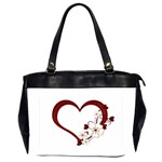 Red Love Heart With Flowers Romantic Valentine Birthday Oversize Office Handbag (Two Sides) Front