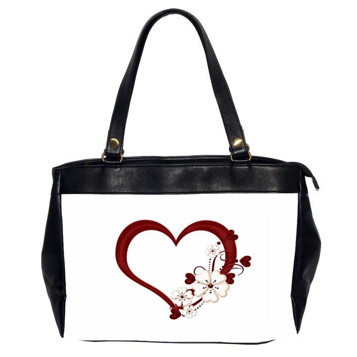 Red Love Heart With Flowers Romantic Valentine Birthday Oversize Office Handbag (Two Sides)