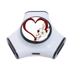 Red Love Heart With Flowers Romantic Valentine Birthday 3 Port Usb Hub by goldenjackal