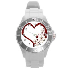 Red Love Heart With Flowers Romantic Valentine Birthday Plastic Sport Watch (large) by goldenjackal