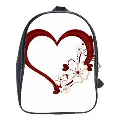 Red Love Heart With Flowers Romantic Valentine Birthday School Bag (xl)