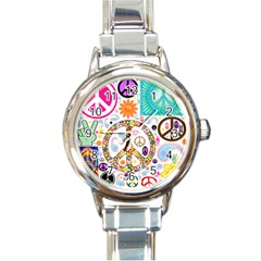 Peace Collage Round Italian Charm Watch