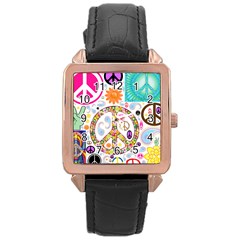 Peace Collage Rose Gold Leather Watch 