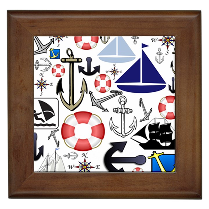 Nautical Collage Framed Ceramic Tile